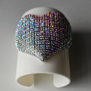 Iridescent Crystal Heart Cuff Bracelet